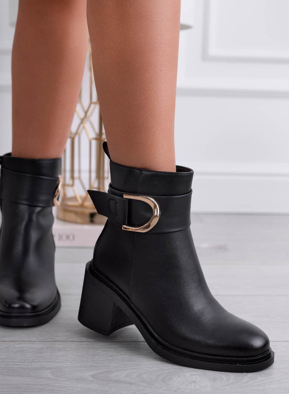 SHEILA - Bottines noires à boucle dorée