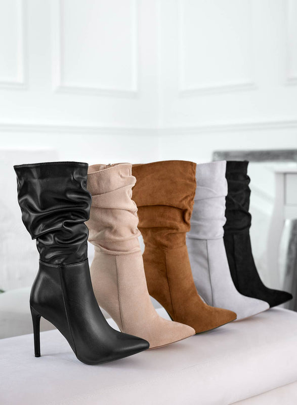 SELENIS - Bottines Alexoo noires en daim avec talon haut aiguille