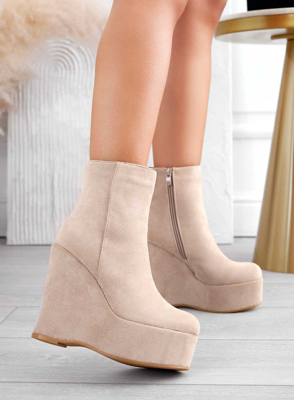 FABIANA - Bottines compensées en daim beige