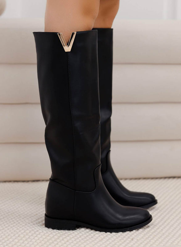 RANDA - Boots en simili cuir noir avec cale interne