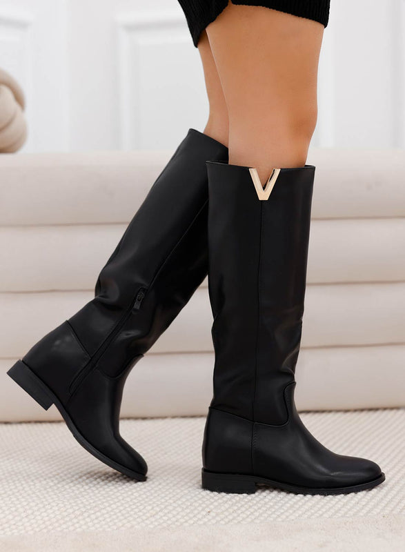 RANDA - Boots en simili cuir noir avec cale interne