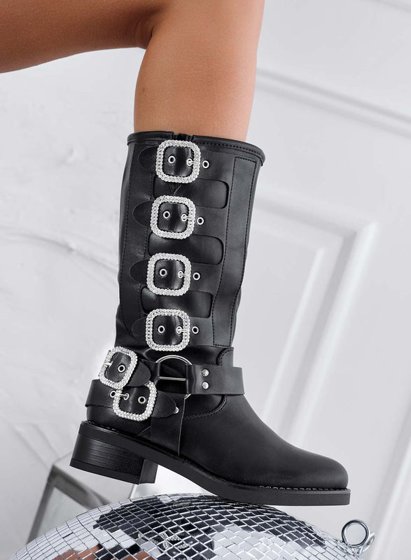 STELLA - Bottines noires avec boucles bijoux