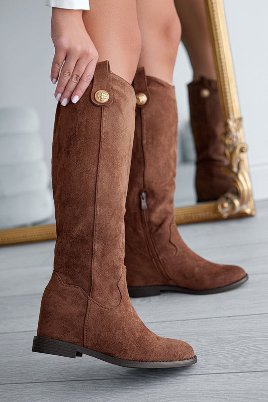 ROYAL - Bottes marron Alexoo avec talon compensé interne et bouton doré