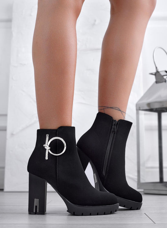 JOLENE - Bottines noires avec application bijou argenté