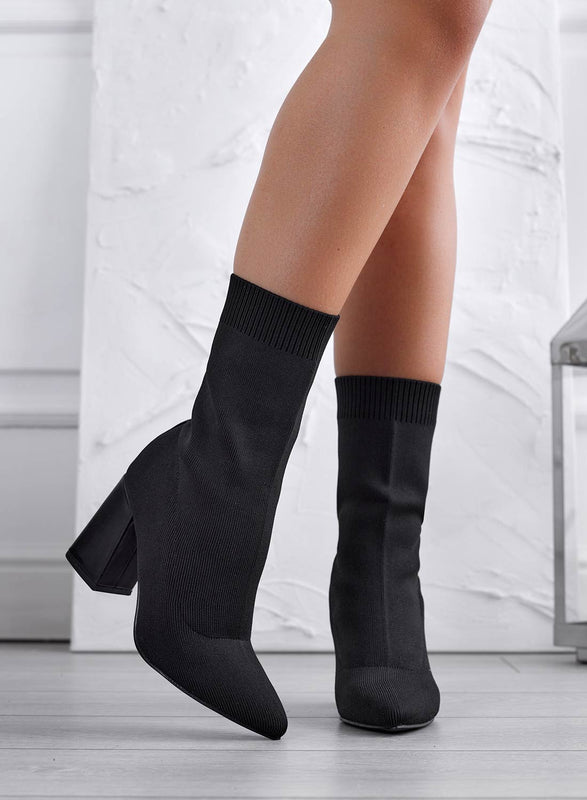 DOROTHY - Bottines noires en tissu élastique et talon confortable