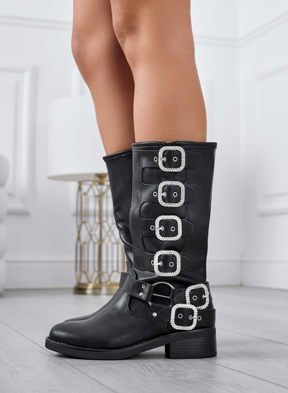 STELLA - Bottines noires avec boucles bijoux