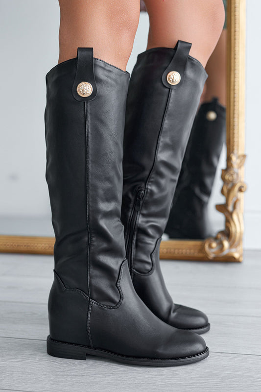 ROYAL - Bottes Alexoo noires avec talon compensé interne et bouton doré