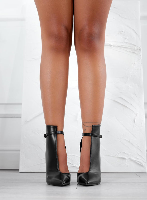 ADELAIDE - Bottines noires avec ouverture latérale et talon haut aiguille
