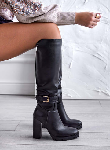 VIENNA -Boots noires avec boucle dorée
