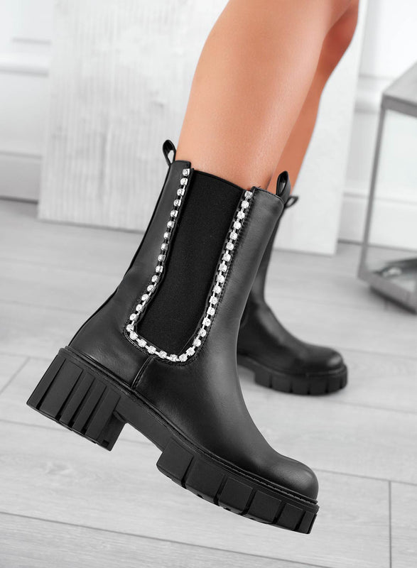 JASPER - Bottines noires avec élastique et bande bijou