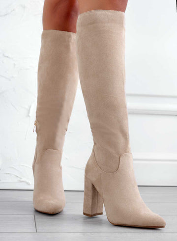 WENDY - Bottes à talons hauts en daim beige