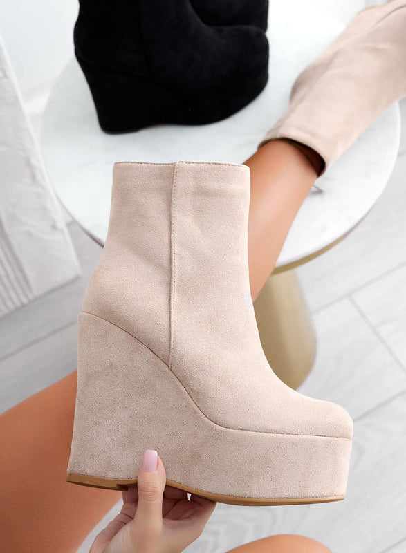 FABIANA - Bottines compensées en daim beige