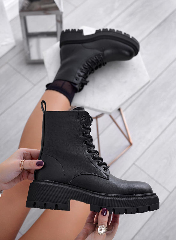 Black combat ankle boots with laces