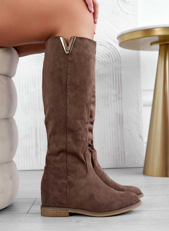 RANDA - Bottes en daim camel à talon compensé interne