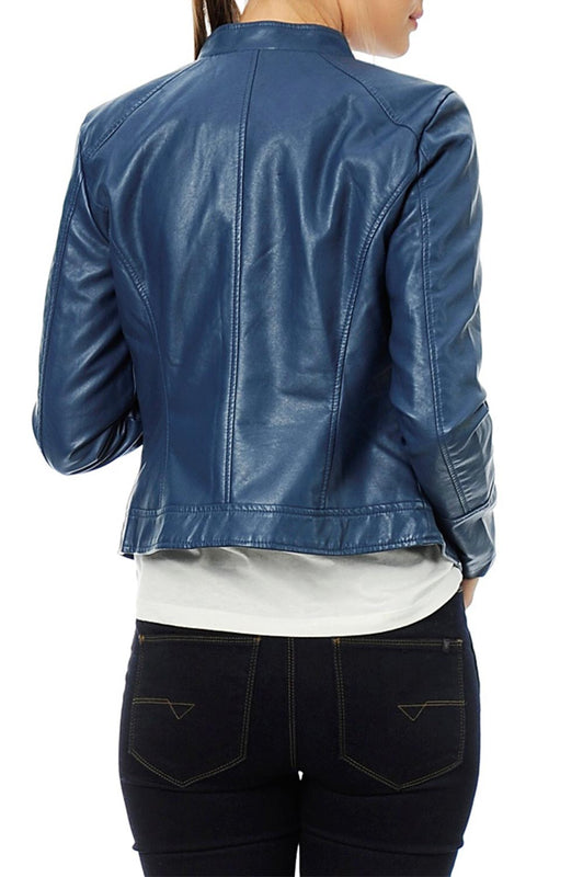 Giacca biker blu in finta pelle