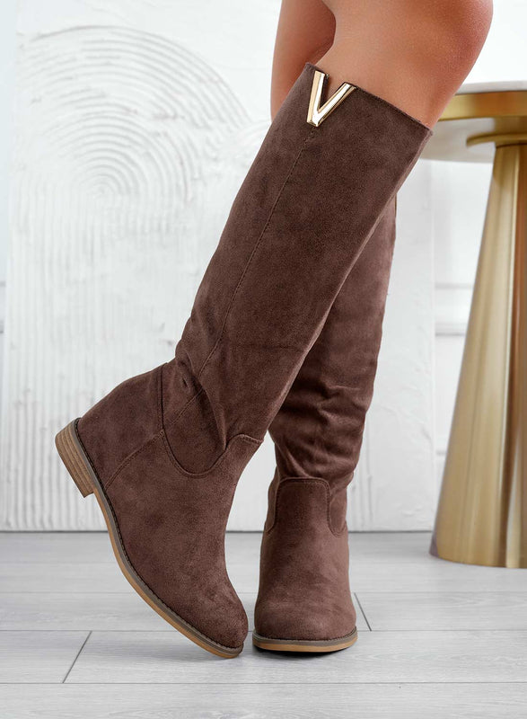 RANDA - Bottes en daim camel à talon compensé interne