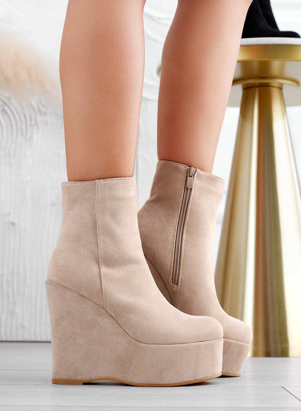 FABIANA - Bottines compensées en daim beige