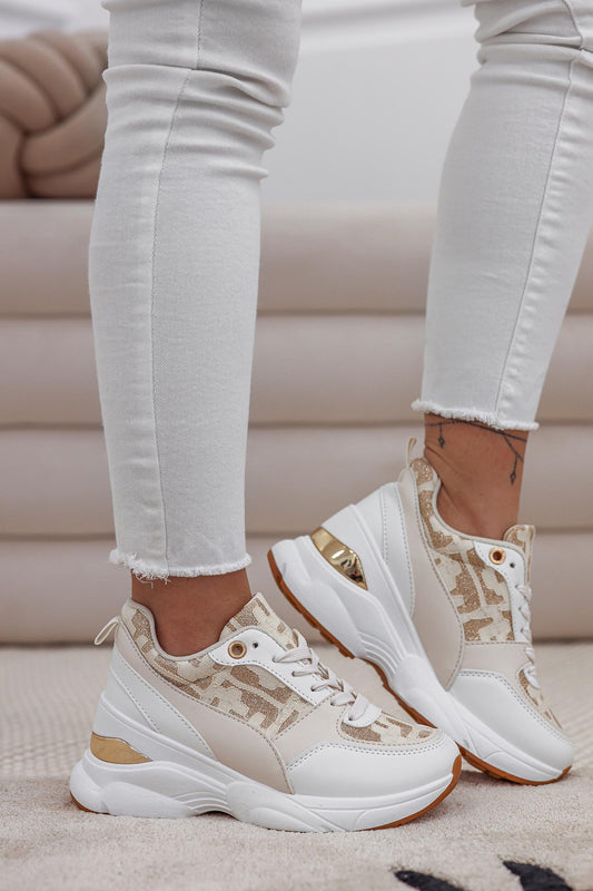 SABINA - Sneakers beige con inserti glitter oro