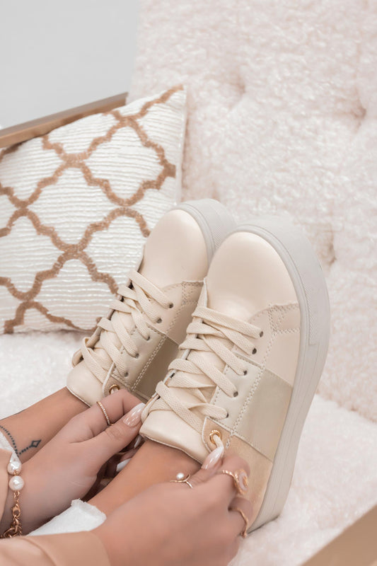 ALIBY - Sneakers beige con pannelli a contrasto