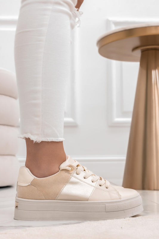 ALIBY - Sneakers beige con pannelli a contrasto