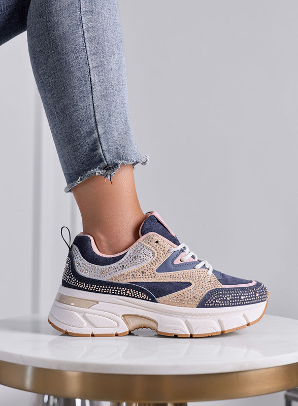 LOGAN - Sneakers Donna Blu e Rosa con Strass e Suola Chunky