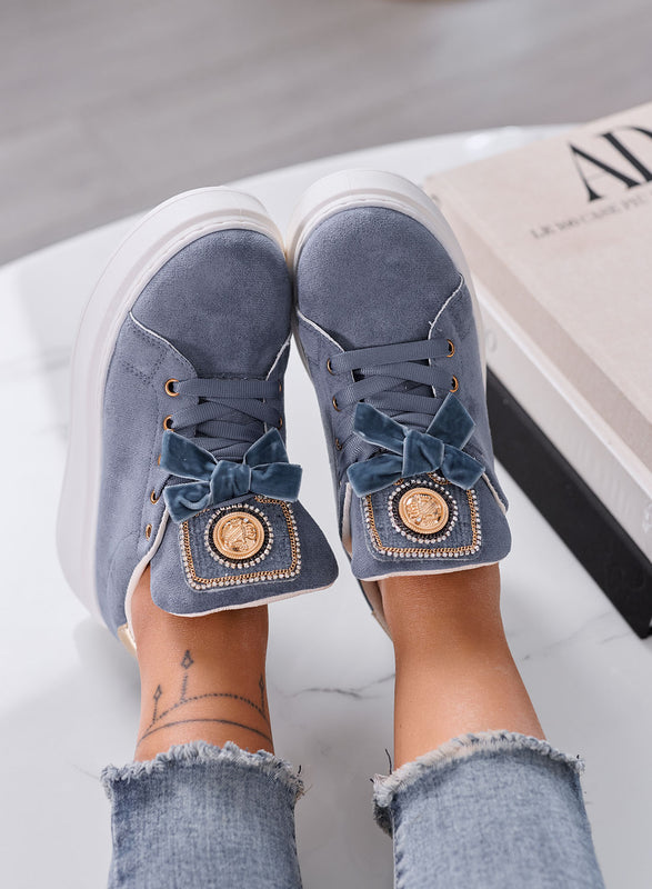 HANNA - Sneakers Donna Platform Azzurro polvere con Dettagli Oro