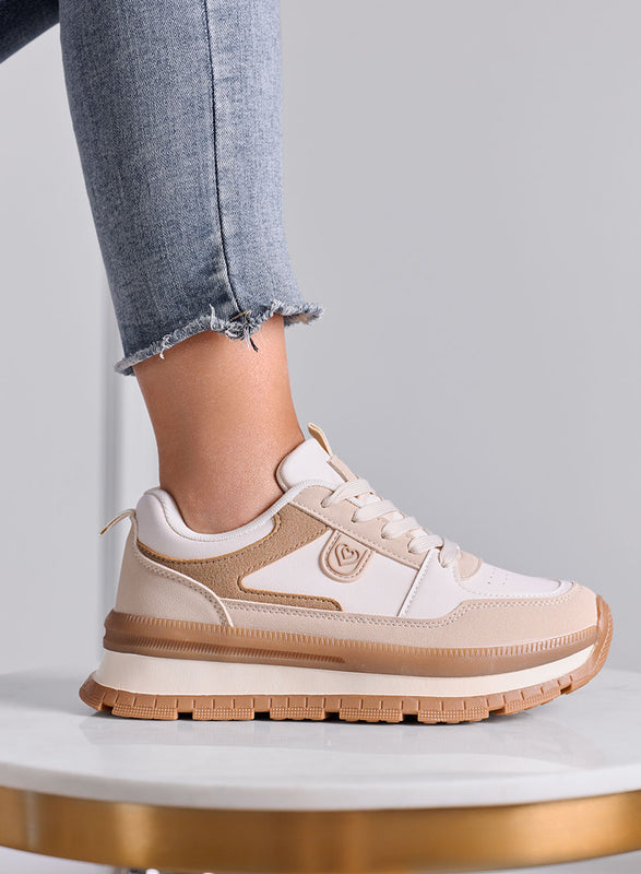 PIPER - Sneakers donna Platform beige con Inserti a Contrasto