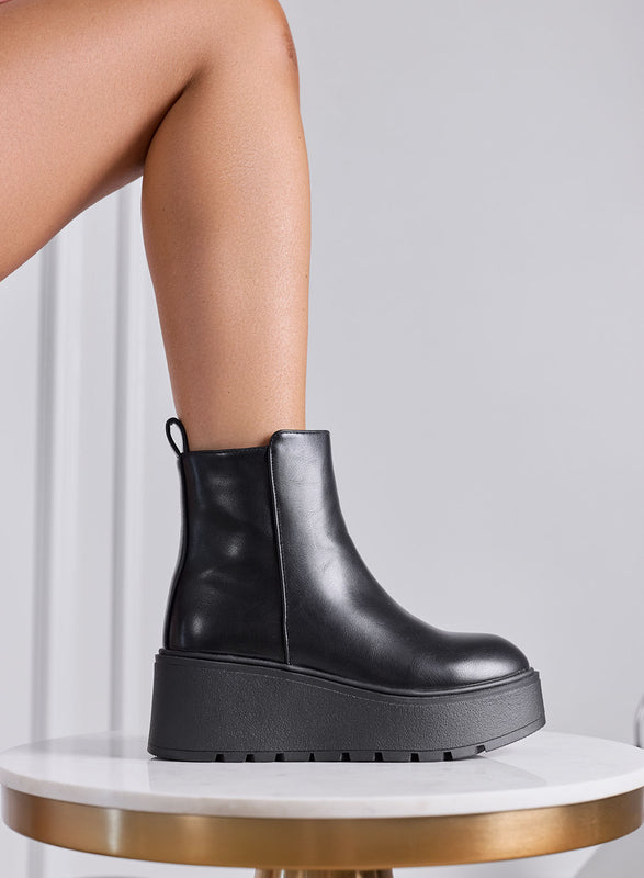 FIONA - Stivaletti Donna Neri Platform con Zeppa