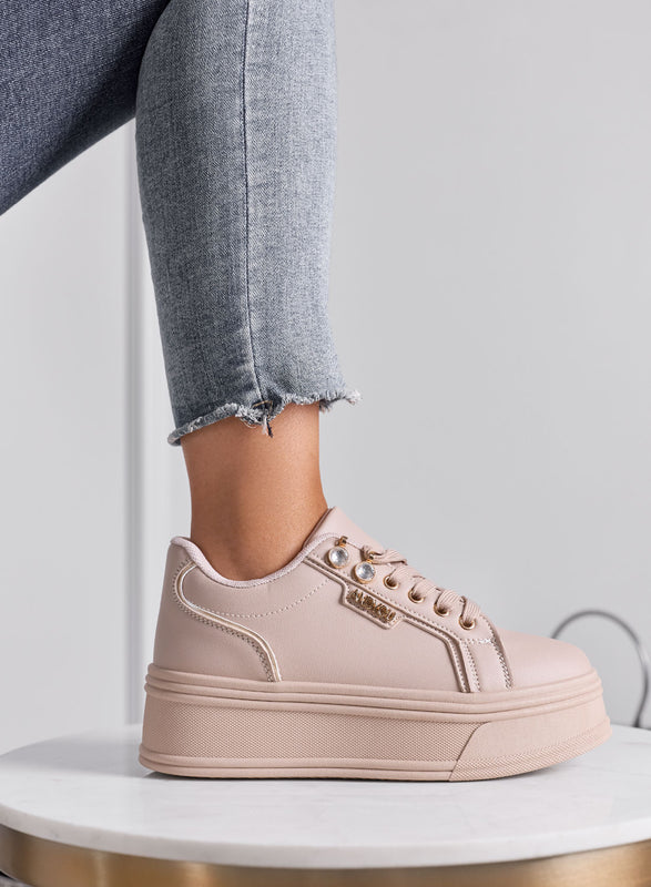 FLORA - Sneakers Platform Donna nude con Dettagli Gioiello