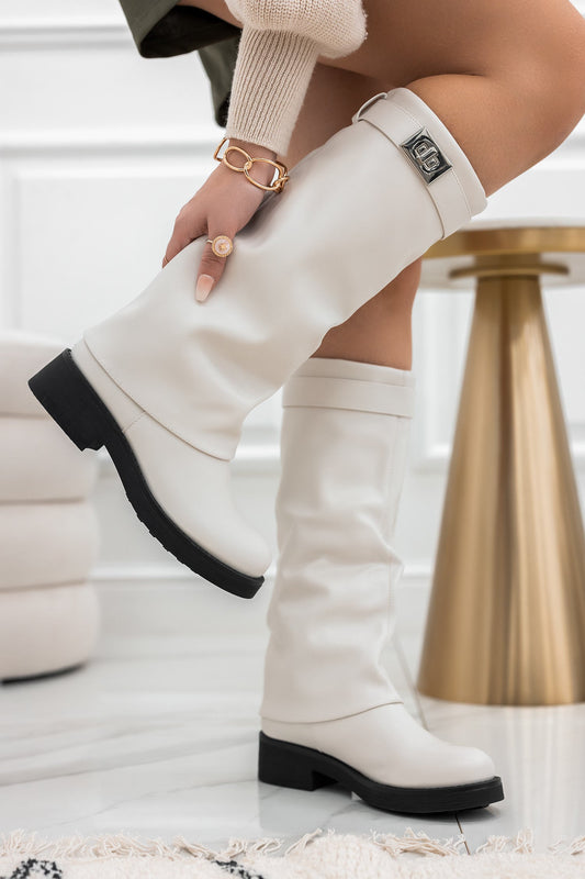 AMELIA - Bottes beiges avec revers