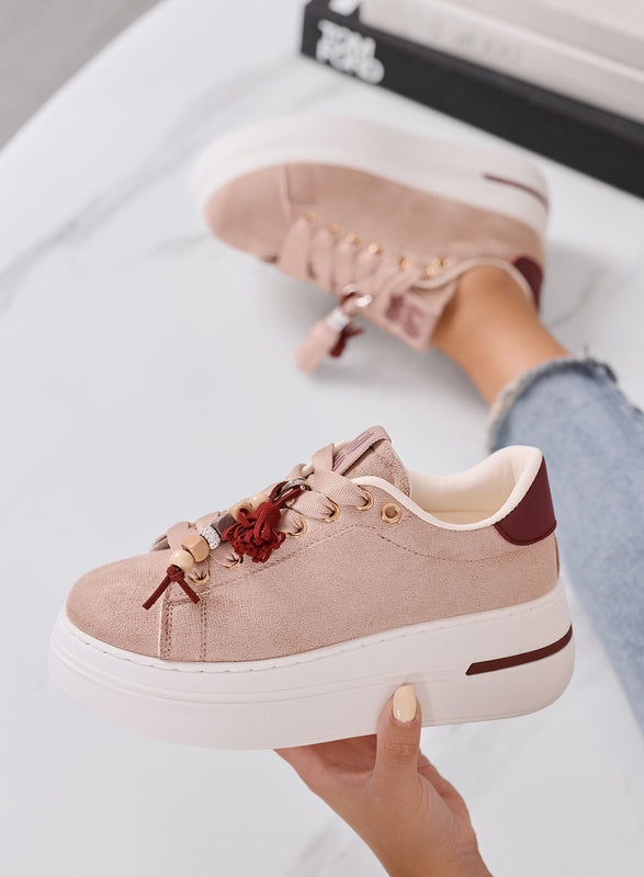 DOROTHY - Sneakers Rosa Scamosciate Platform con Dettagli Bordeaux