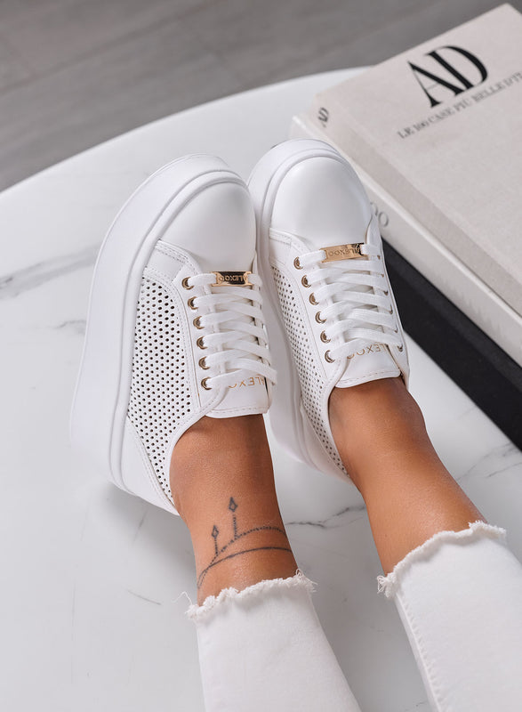 SIMONA - Sneakers Donna Alexoo Bianche Traforate con Suola Platform