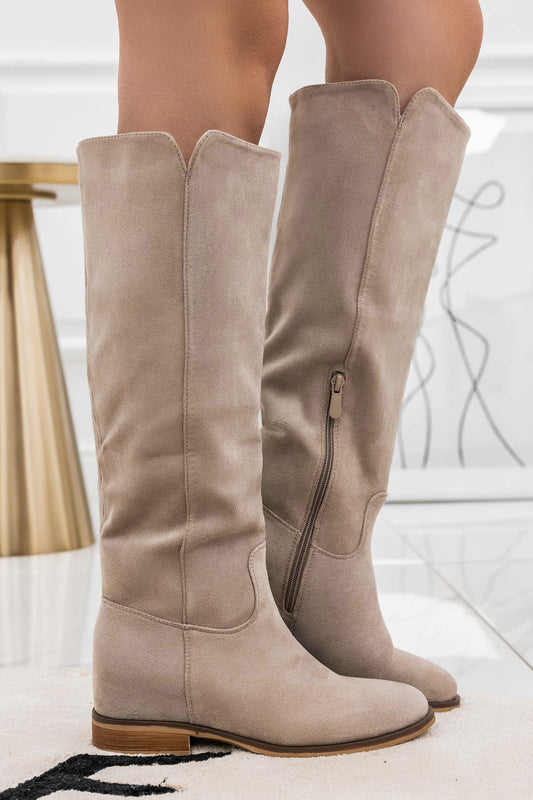 ZAIRA - Bottes en daim beige avec semelle compensée interne