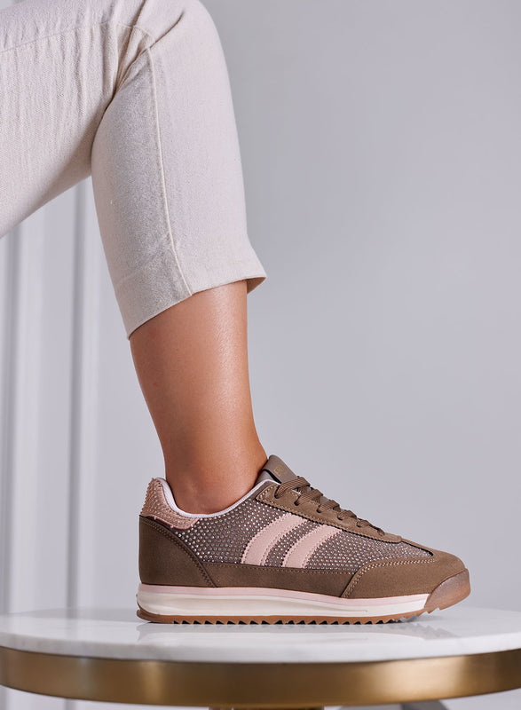 BRITNEY - Sneakers Donna fango e Rosa con Strass