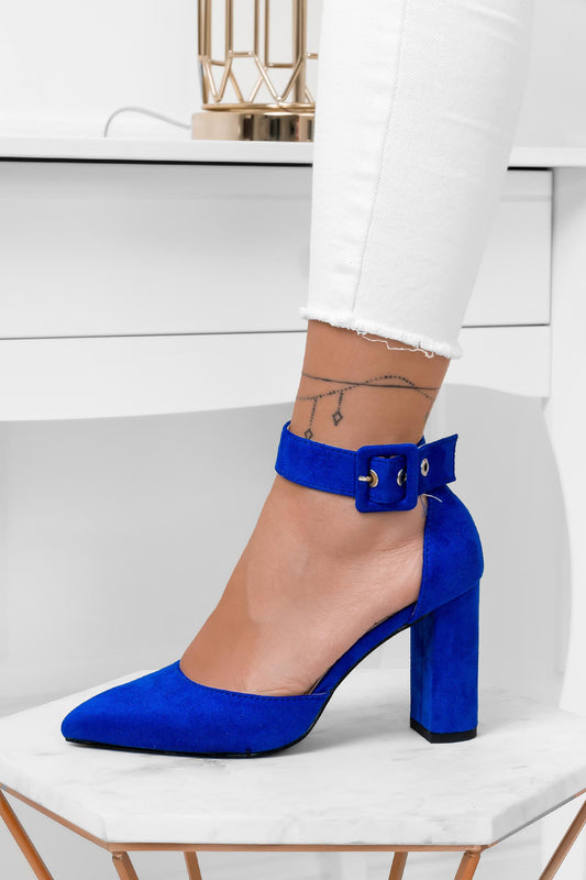 VALENTINA - Escarpins en daim bleu à talon confortable