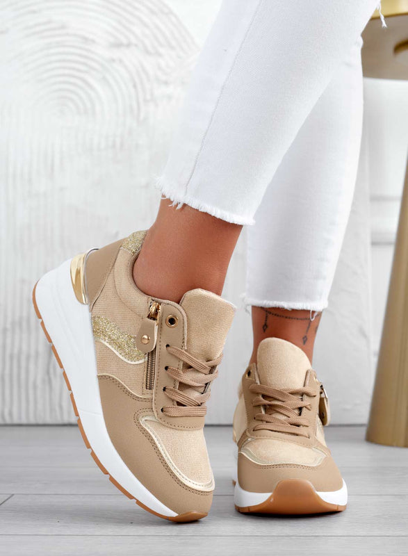 Baskets couleur boue avec empiècements pailletés