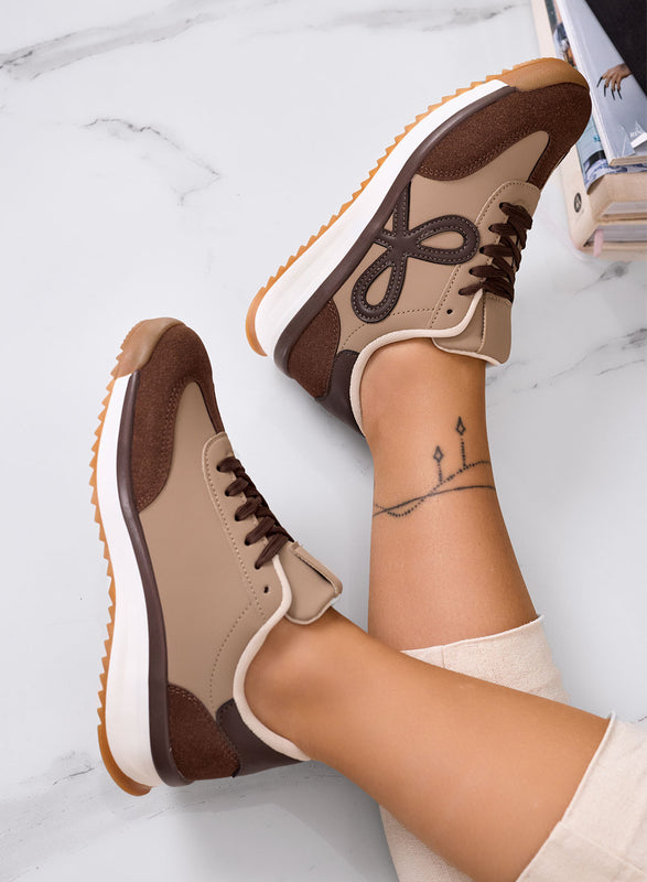DIAZ - Baskets marron avec nœud et semelle bicolore