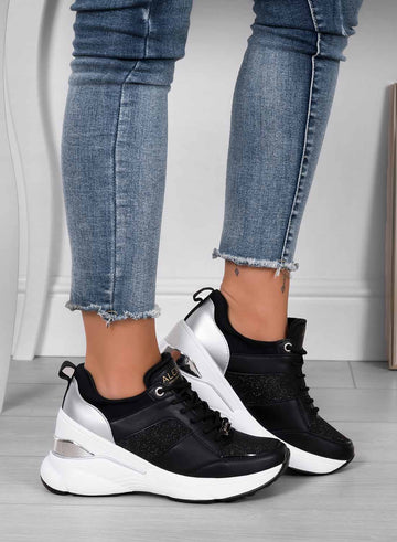 FREYA - Baskets noires Alexoo avec empiècements pailletés