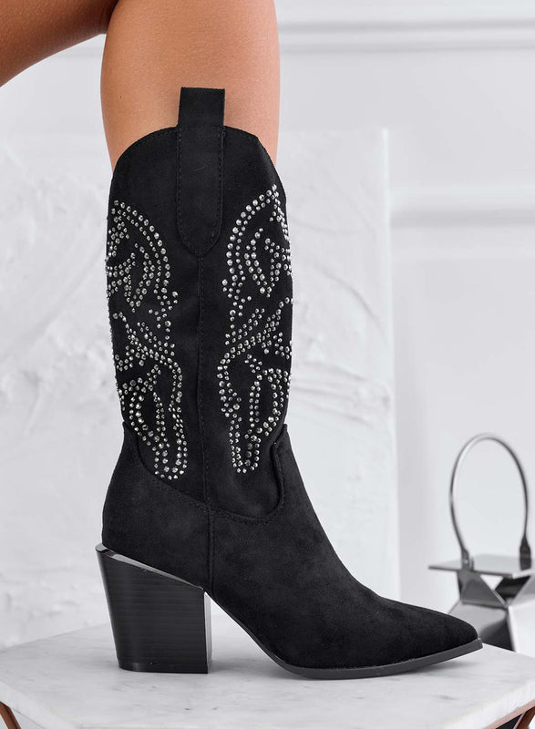 Bottes camperos noires avec strass