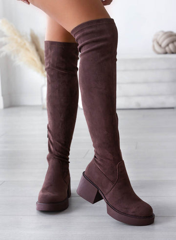 SLOANE - Bottes Alexoo en daim marron