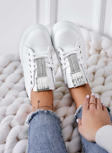 AMIRA - Sneakers bianche con inserti e strass argento