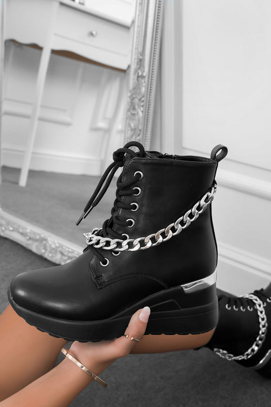 TYSHA - Bottines compensées noires avec chaîne dorée