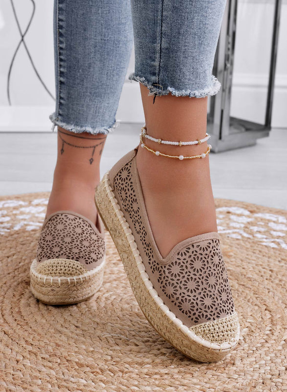 LILY - Espadrilles compensées brodées mud