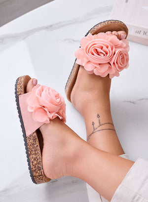 SUMMER - Mules roses claires avec fleurs appliquées