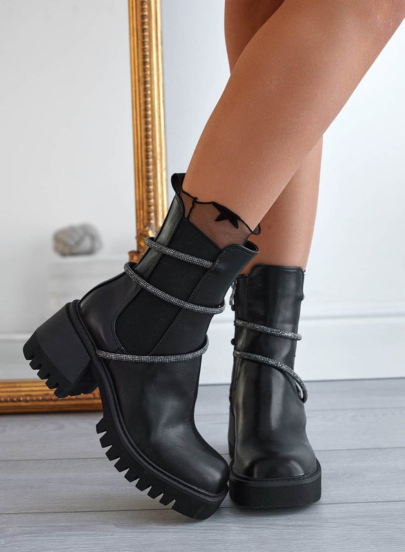 HARRY - Bottines Alexoo noires avec élastique latéral et strass