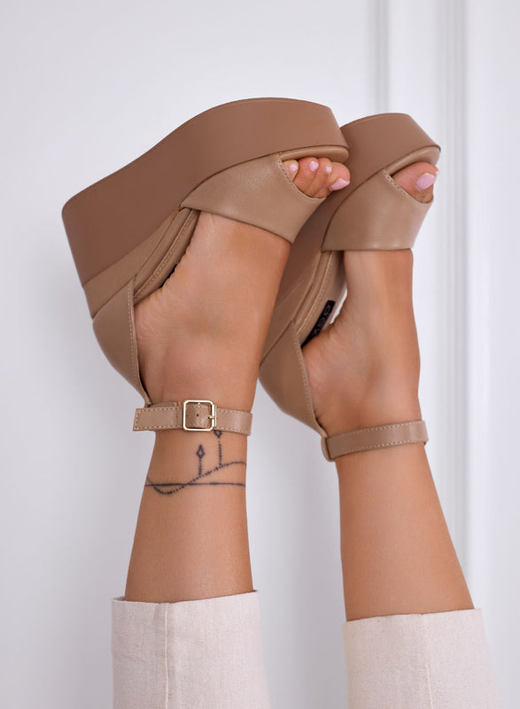 PENNY - Sandales plateforme taupe avec bride à la cheville