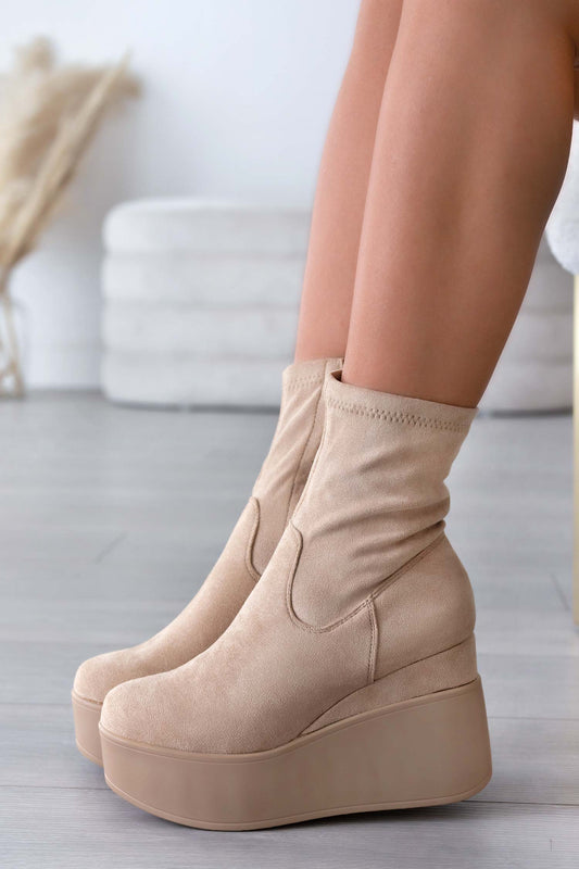 MIAA - Bottines Alexoo Compensées en daim beige