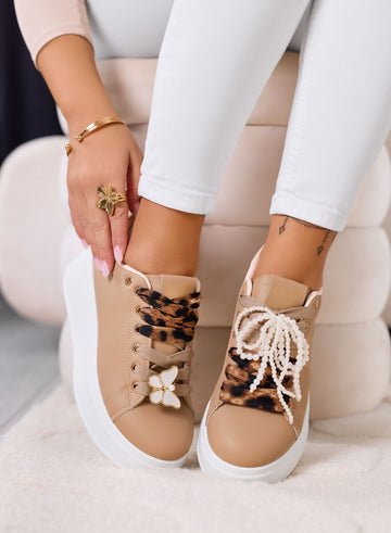 LAURA - Sneakers fango platform con lacci animalier e dettagli gioiello