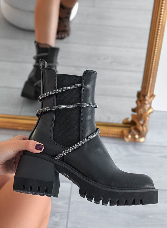 HARRY - Bottines Alexoo noires avec élastique latéral et strass