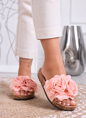 SUMMER - Mules roses claires avec fleurs appliquées
